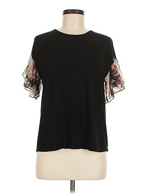 Kim & Cami Black Floral Flutter Sleeve Women's Top size XL
